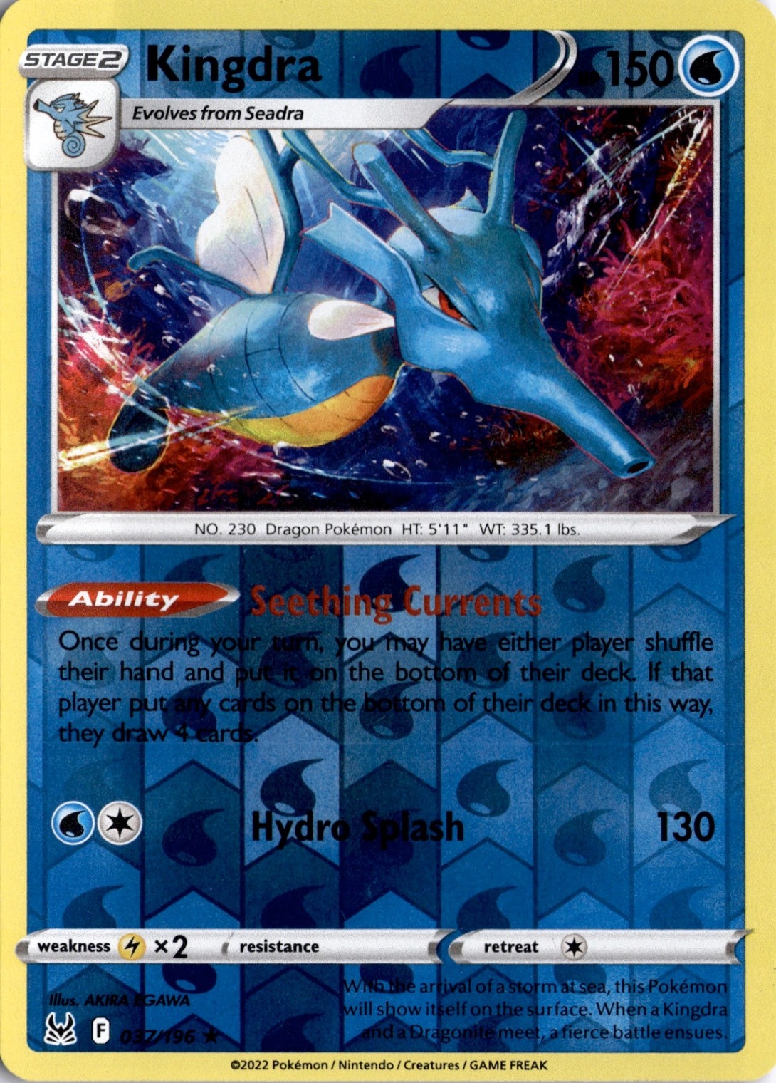 Kingdra 037/196 Reverse Holo SWSH11: Lost Origin Pokémon Card TCG