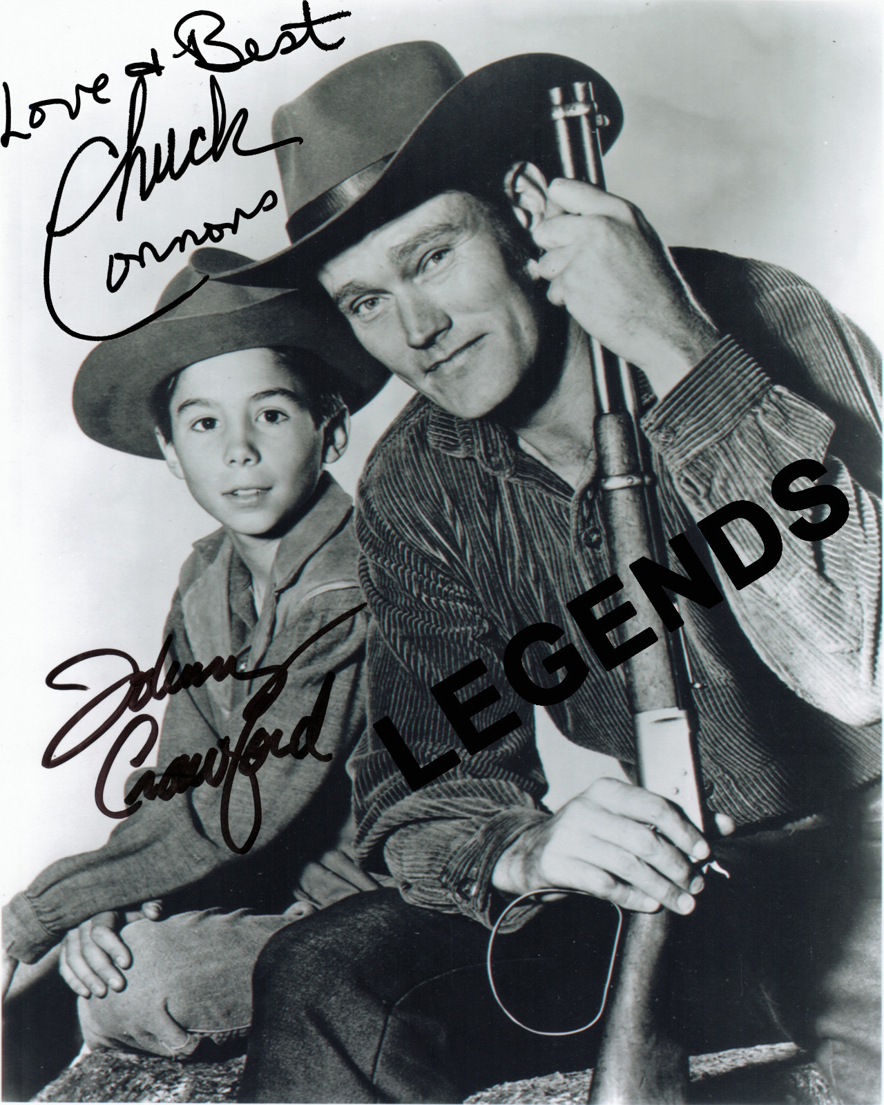 CHUCK CONNORS & JOHNNY CRAWFORD AUTOGRAPHED, THE RIFLEMAN 8″x10″ Reprint X-01