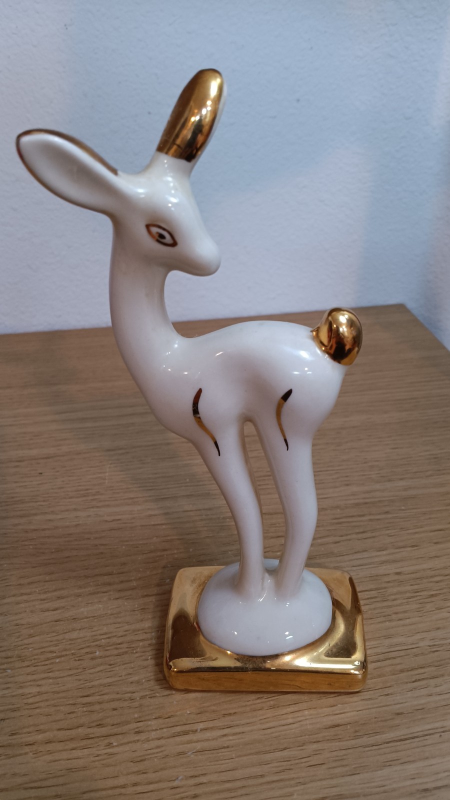 Vintage Ceramic White Gloss Deer Figurine With Gold Accents MCM Art Deco