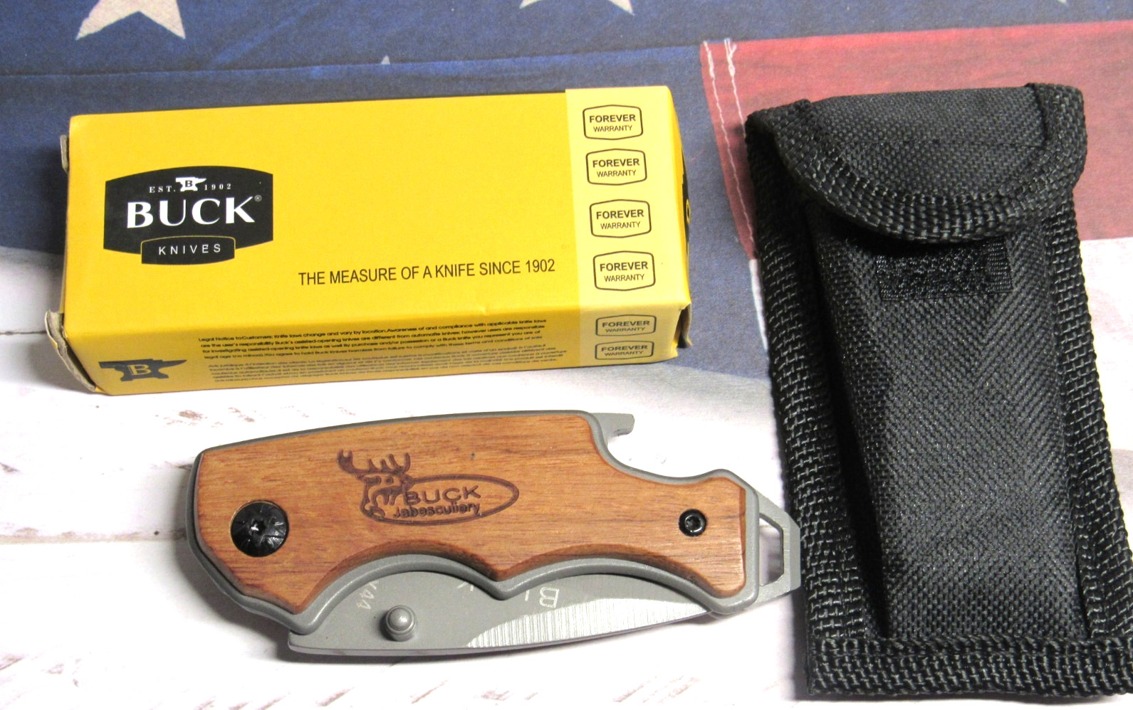 BUCK X44 Folding Pocket Knife-Wood Handle w/ FREE Nylon Belt loop Holder