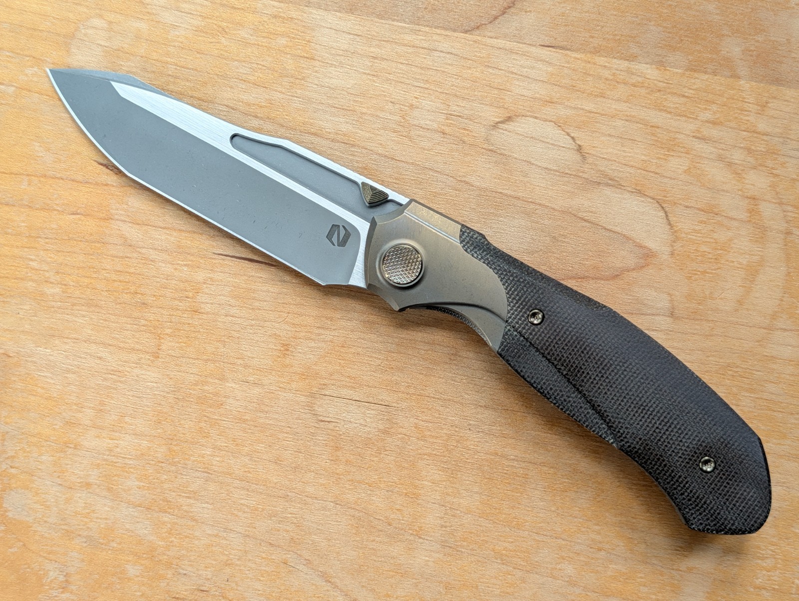 Null Knives VANDAL – Two Tone Vanax Blade – Bronze Titanium/Green Micarta