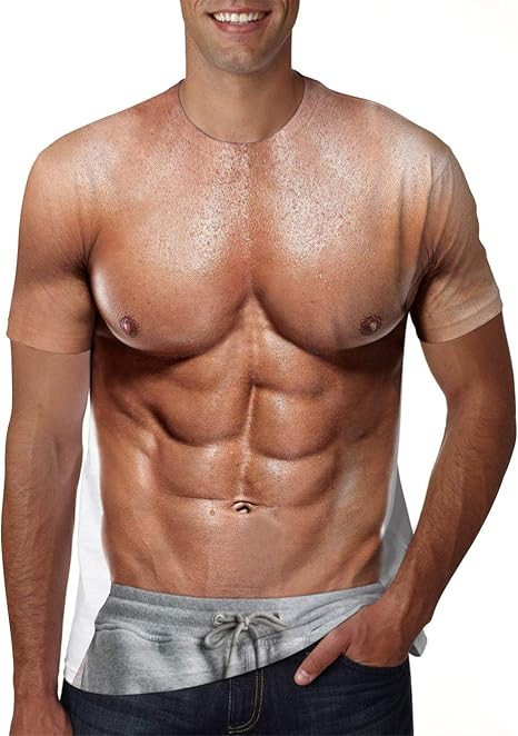 Fake Muscular Body T-Shirt 3D Print Funny Gym Casual Tee Gift for Men