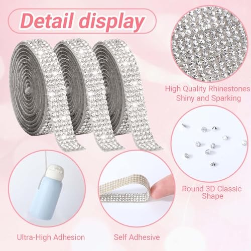 Bedazzling Strips, Self-Adhesive Bling Diamond Rhinestones 6 Rolls Silver