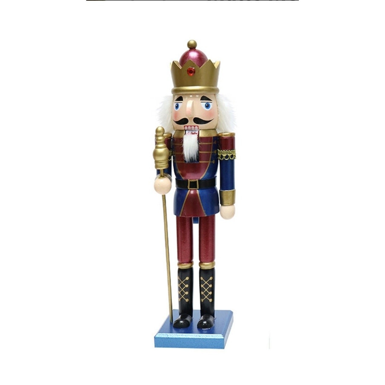 Wooden Matte Metallic Painted Christmas Nutcracker Soldier 15″ Blue Gold Staff