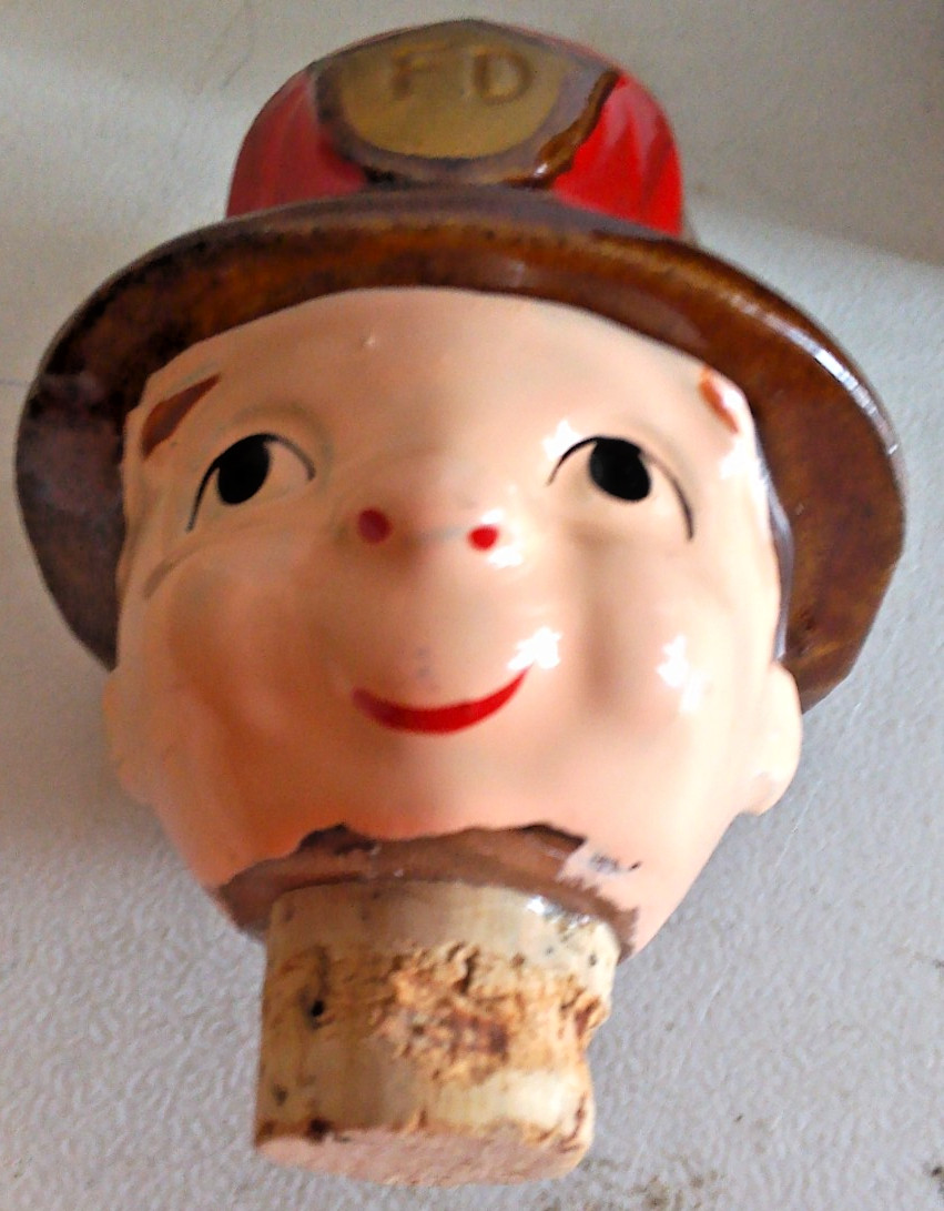 Ceramic Fireman Fire Hydrant Decanter Jug, “Put Out The Fire”, 9 Inches Tall