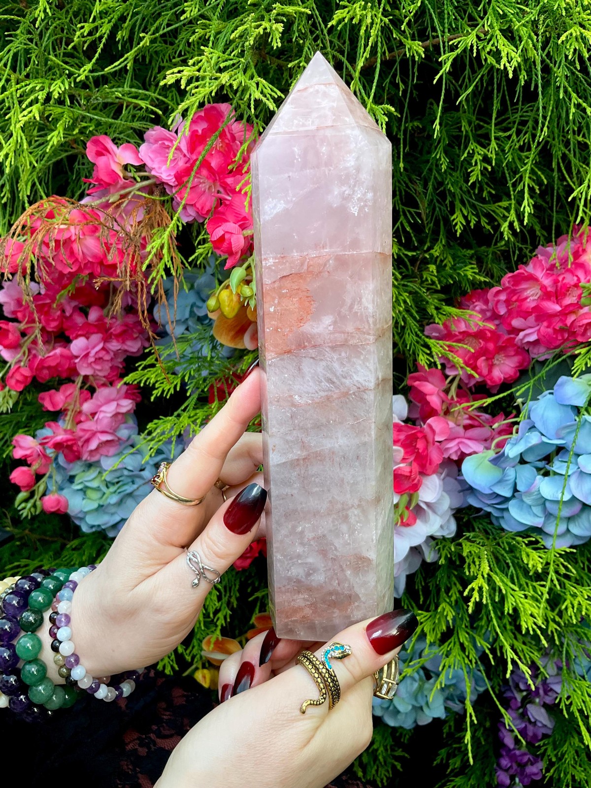 Red Phantom Quartz Crystal Generator ~ Large 2 Lb. 4 oz. ~ 9″ Tall ~ Kundalini
