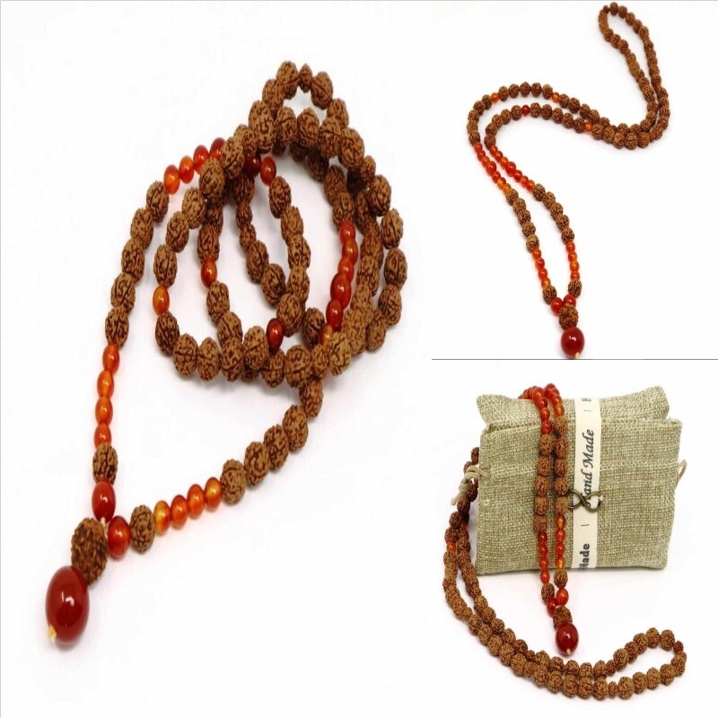 5-6mm Natural knot Rudraksha agate gemstone beads necklace Unisex Custom Elegant