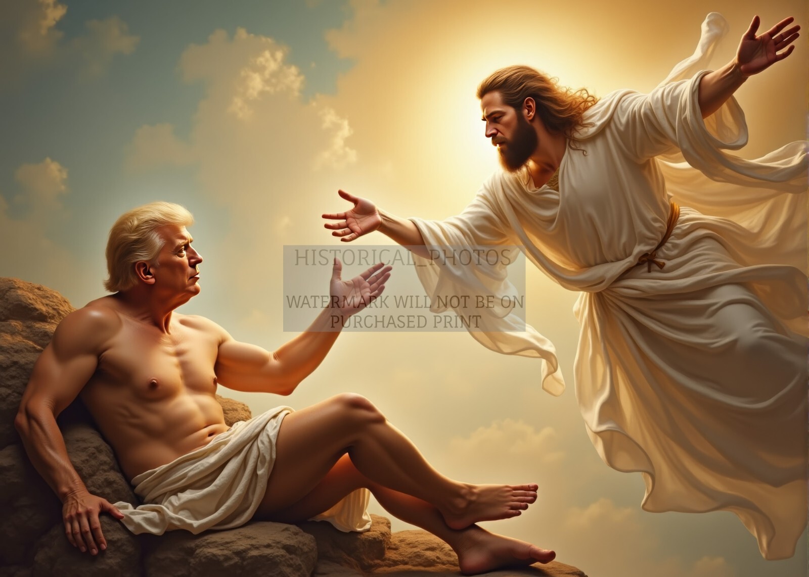 PRESIDENT DONALD TRUMP IN “THE CREATION OF ADAM” ART MASTERPIECE 5X7 AI PHOTO