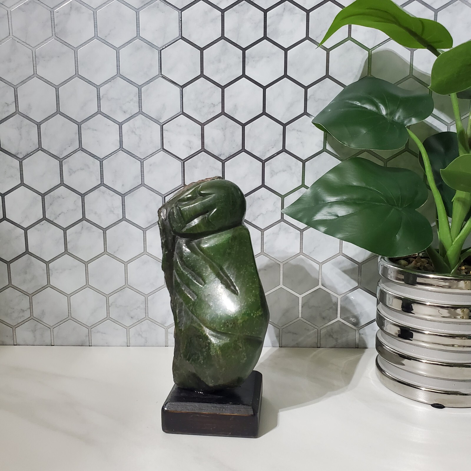 Shona Hand Carved Abstract Green Jade Stone Figural Sculpture by Never Chihumba