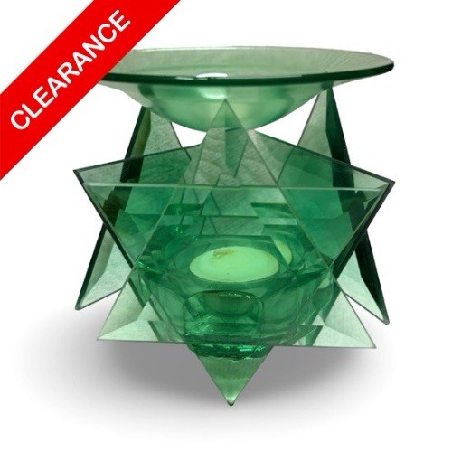 NEW Contemporary Art Deco Geometric Green Glass Oil Burner Warmer Decor