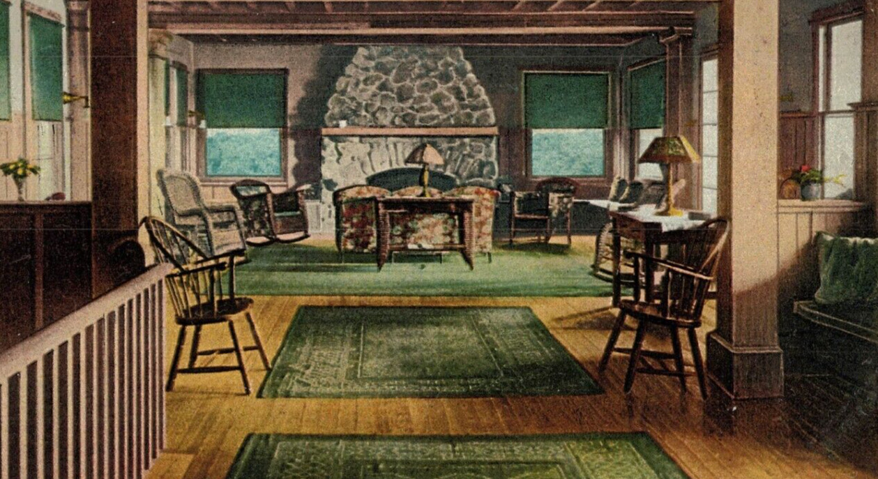 C1920 Pocono Manor PA Oakwood Living Room Underwood Furniture Vintage Postcard