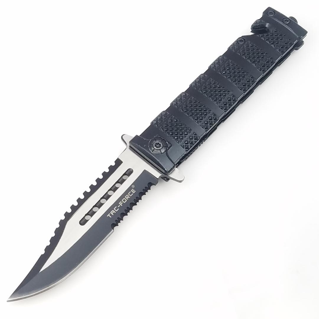 Tac-Force Pocket Knife Assisted Open Black Sawback Rescue Folding
