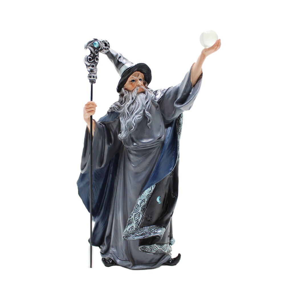 Wizard Magician Collectible Fantasy Figurine Statue with Crystal Ball Height = 7