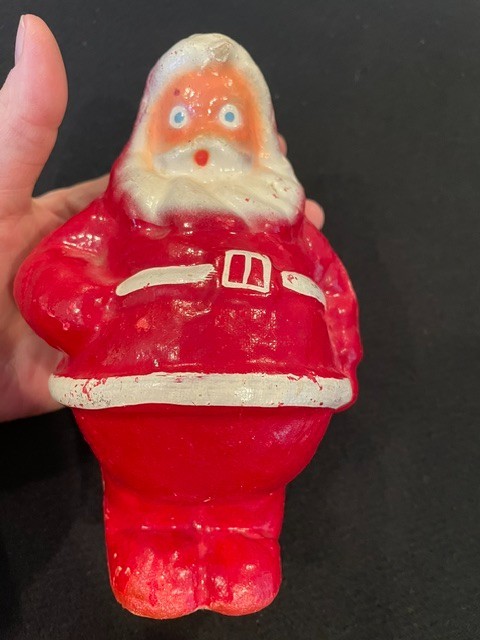 Papier Mache or (egg carton) Santa Claus 7″ tall candy container Cira 1930-40’s