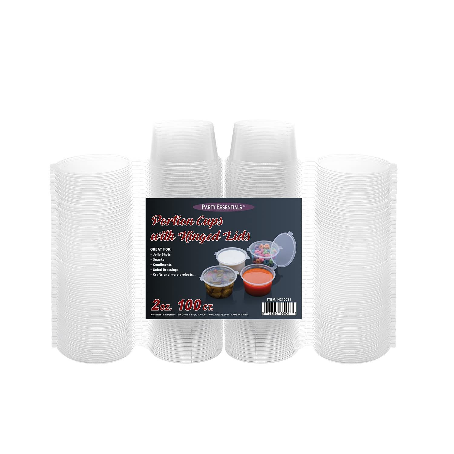 Party Essentials Leak Proof Plastic Condiment Souffle 100 Sets, 2 oz., Clear