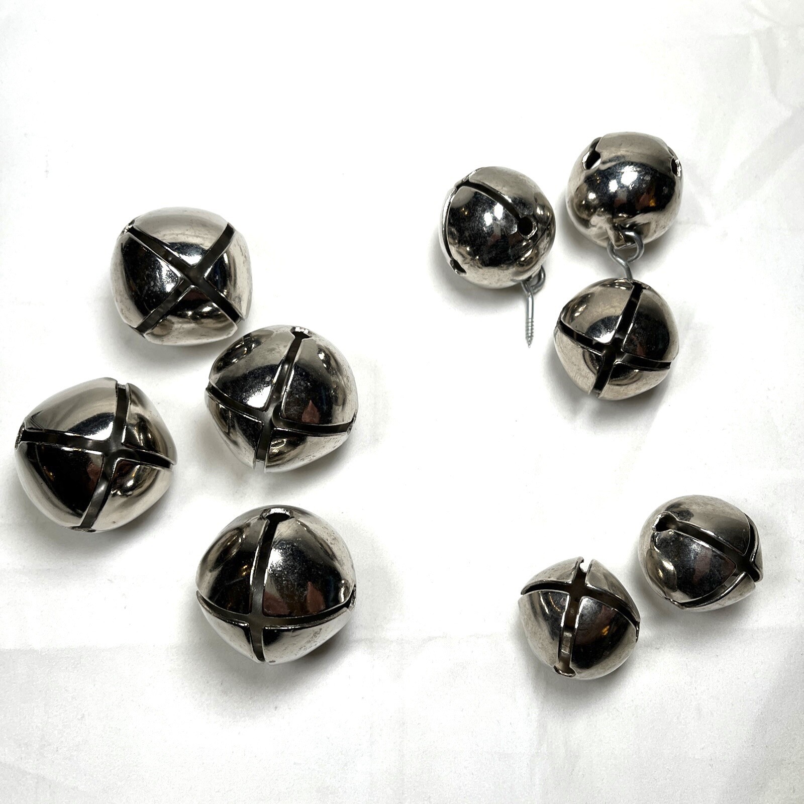 Lot Of 9 Vintage Bells Round Petal Stainless Steel Shiny Bear Bells Sleigh Craft