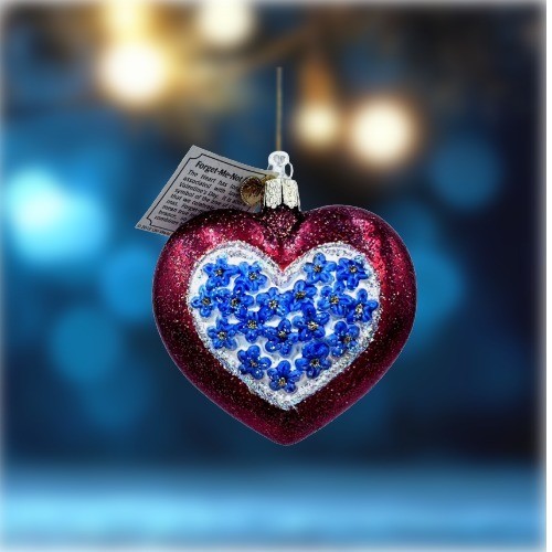 Old World Christmas Forget-Me-Not-Heart Blown Glass Christmas Ornament #30030