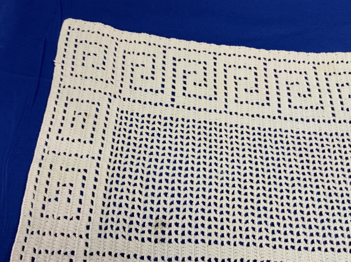 Vintage Rectangle Doily, Hand Crocheted, Geometric Design, White, Cotton