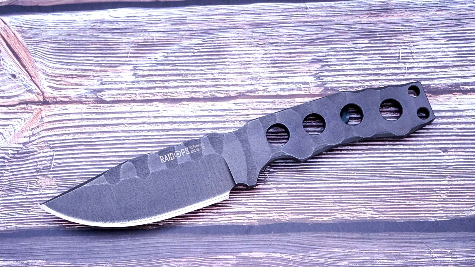 Raid Ops Fixed Blade (PSK) Knife, Gray Blasted D2, Black Kydex Sheath