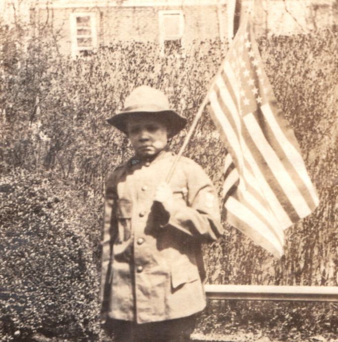 WWI Boy American Flag Real Photo Postcard RPPC