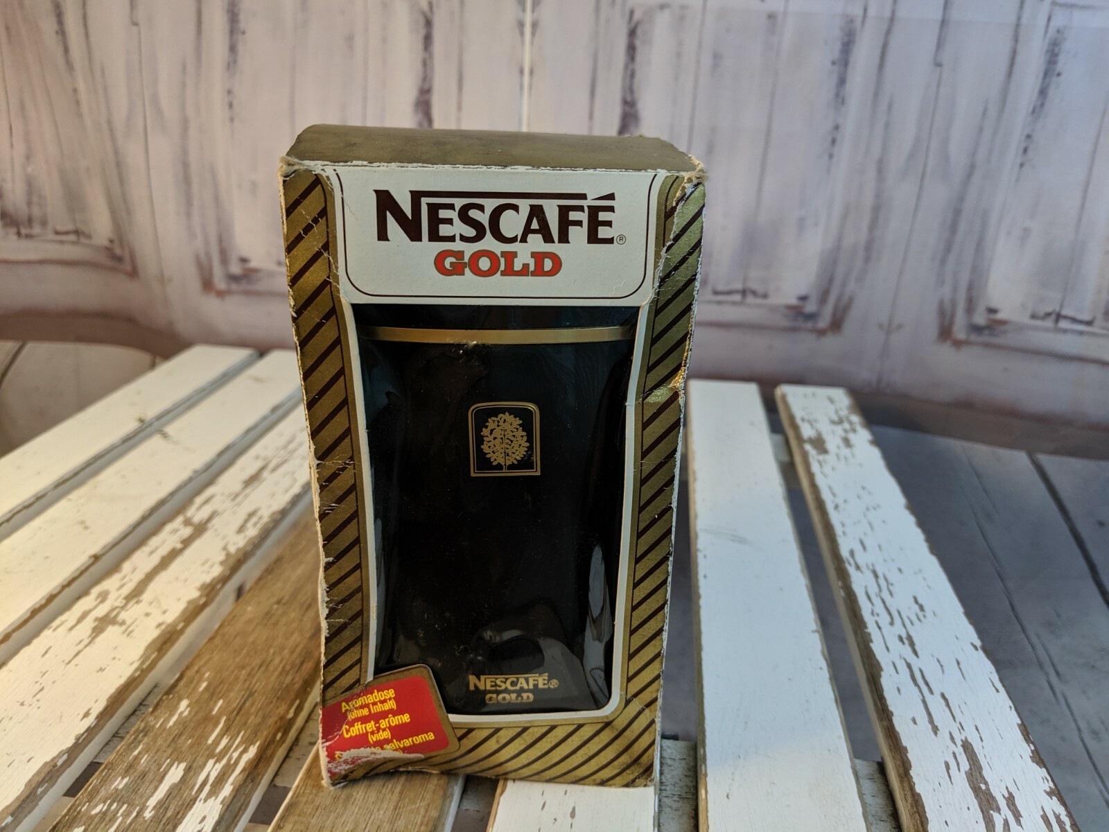 Vintage Nescare gold coffee can tin box canister advertising advertisement