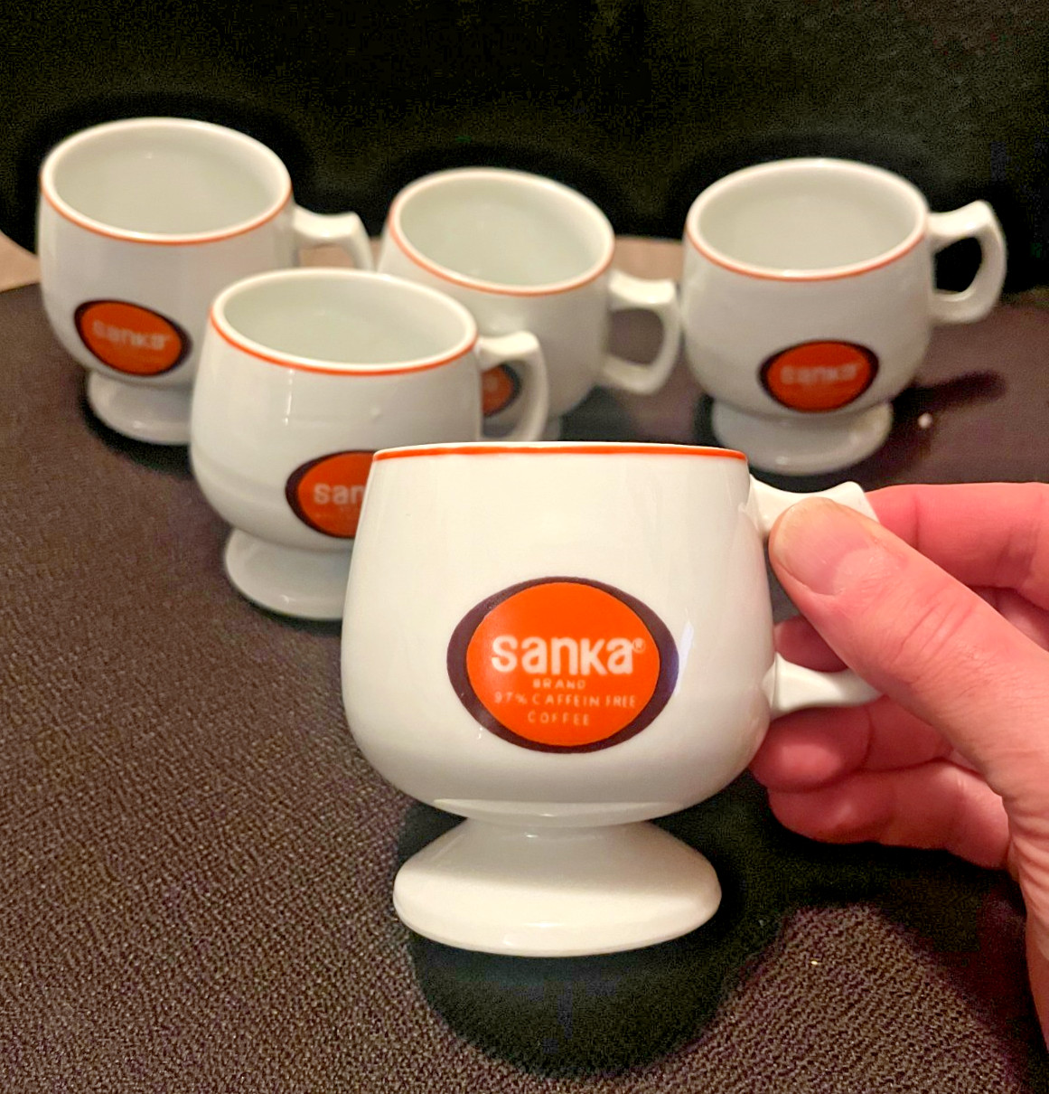 5 Vintage Sanka Pedestal Footed Coffee Mugs Espresso Cups Midcentury MCM