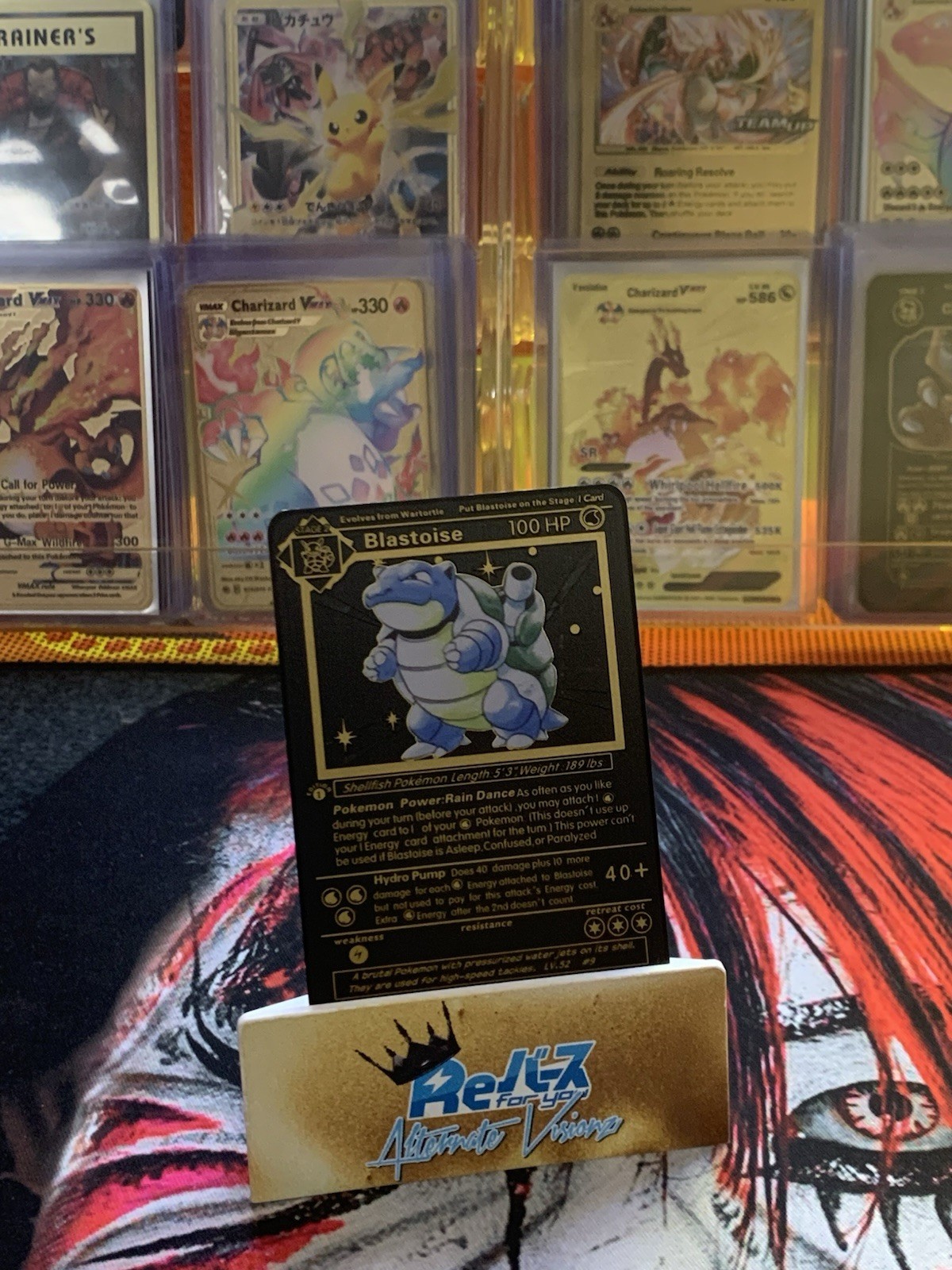 Custom Art Pokémon Black Metal Card Blastoise Stage 2 Hydro Pump