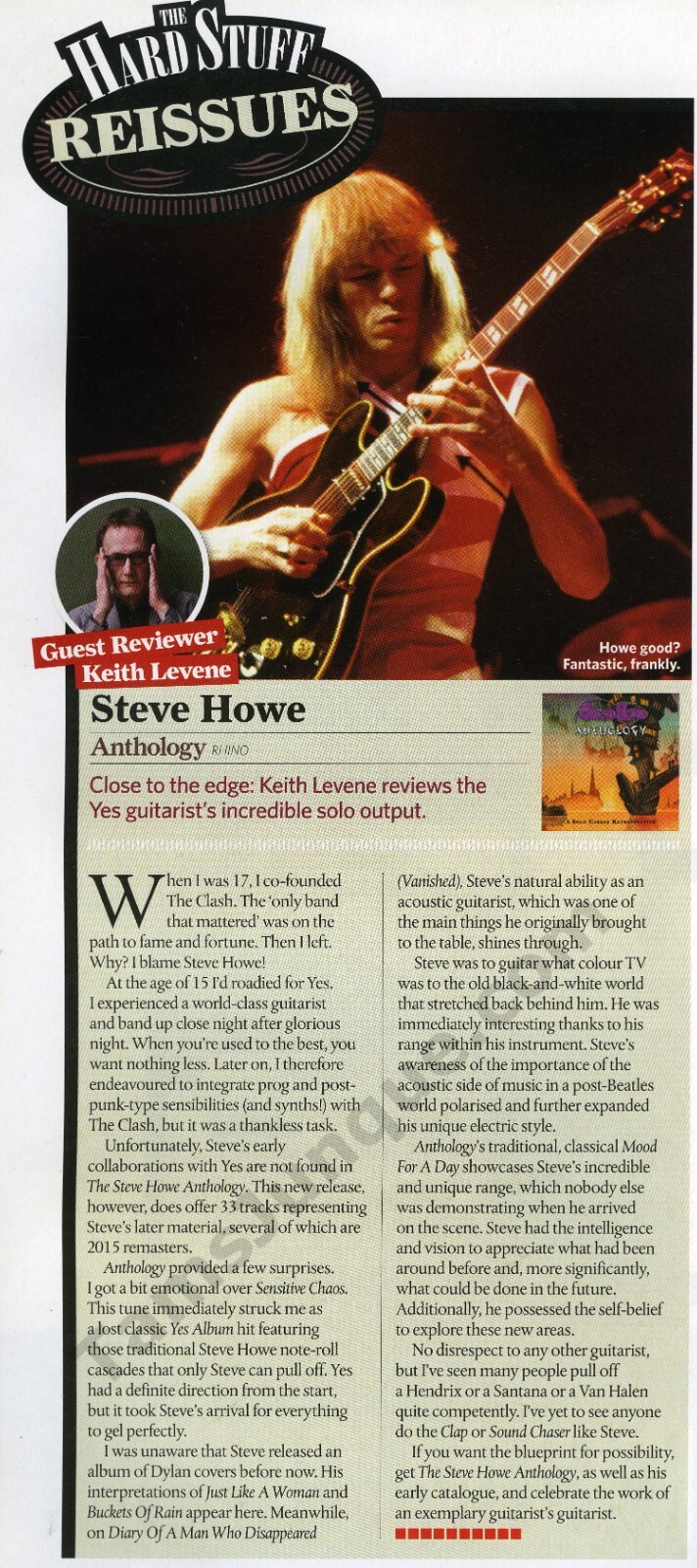 2015 Steve Howe YES Guitar Promo Magazine PRINT ARTICLE by Keith Levene (1318)