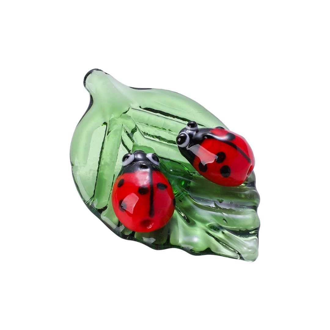 Mini Glass Leaf WIth Insect Figurine Collectible Glass Tiny Animal Ornament