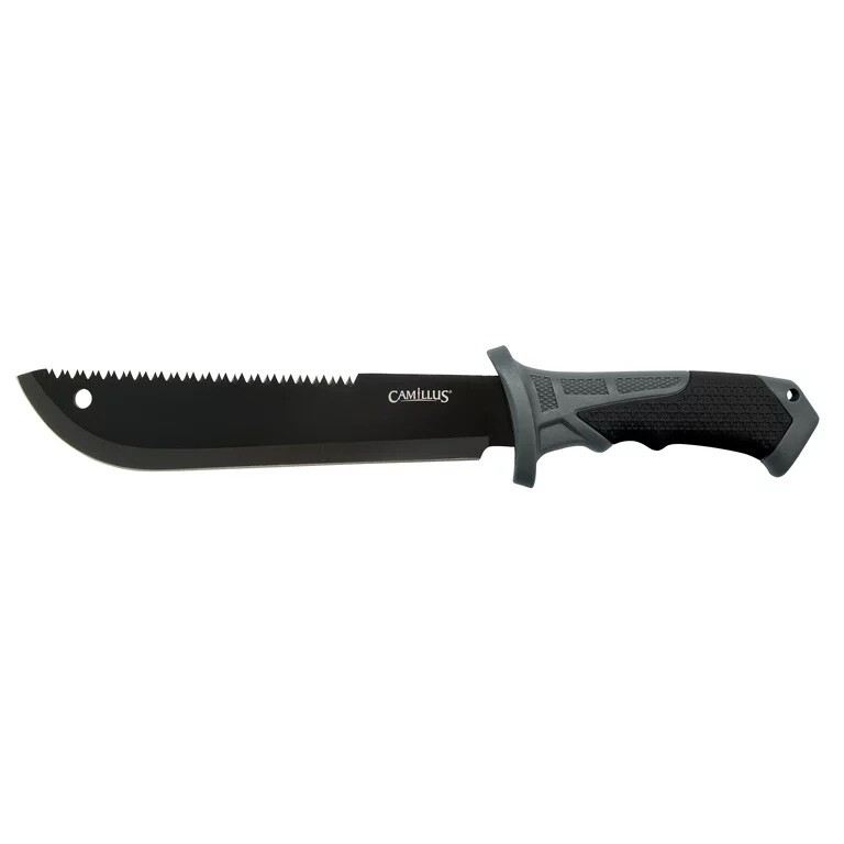 Mini Machete 16” Sawback Rubber Handle Extreme Tactical Black Sheath Full Tang