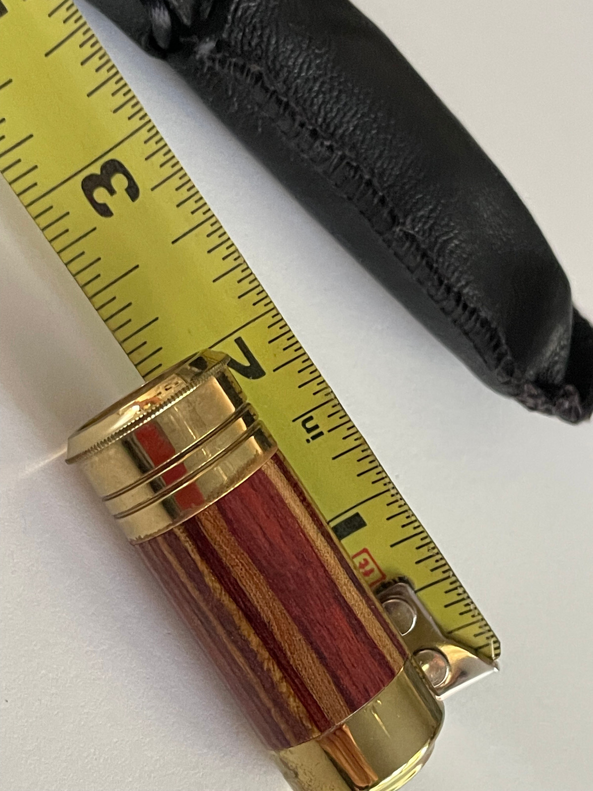 VAN CORT INSTRUMENTS DERRINGER BULLET SHAPE KALEIDOSCOPE WOOD BRASS LEATHER BAG