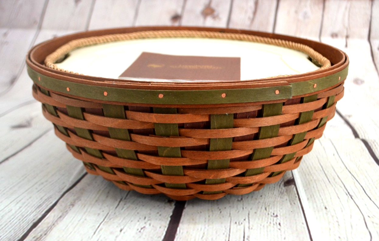 LONGABERGER 2008 Green Buffet Basket Combo Set – Fabric Liner, Plastic Liner Lid