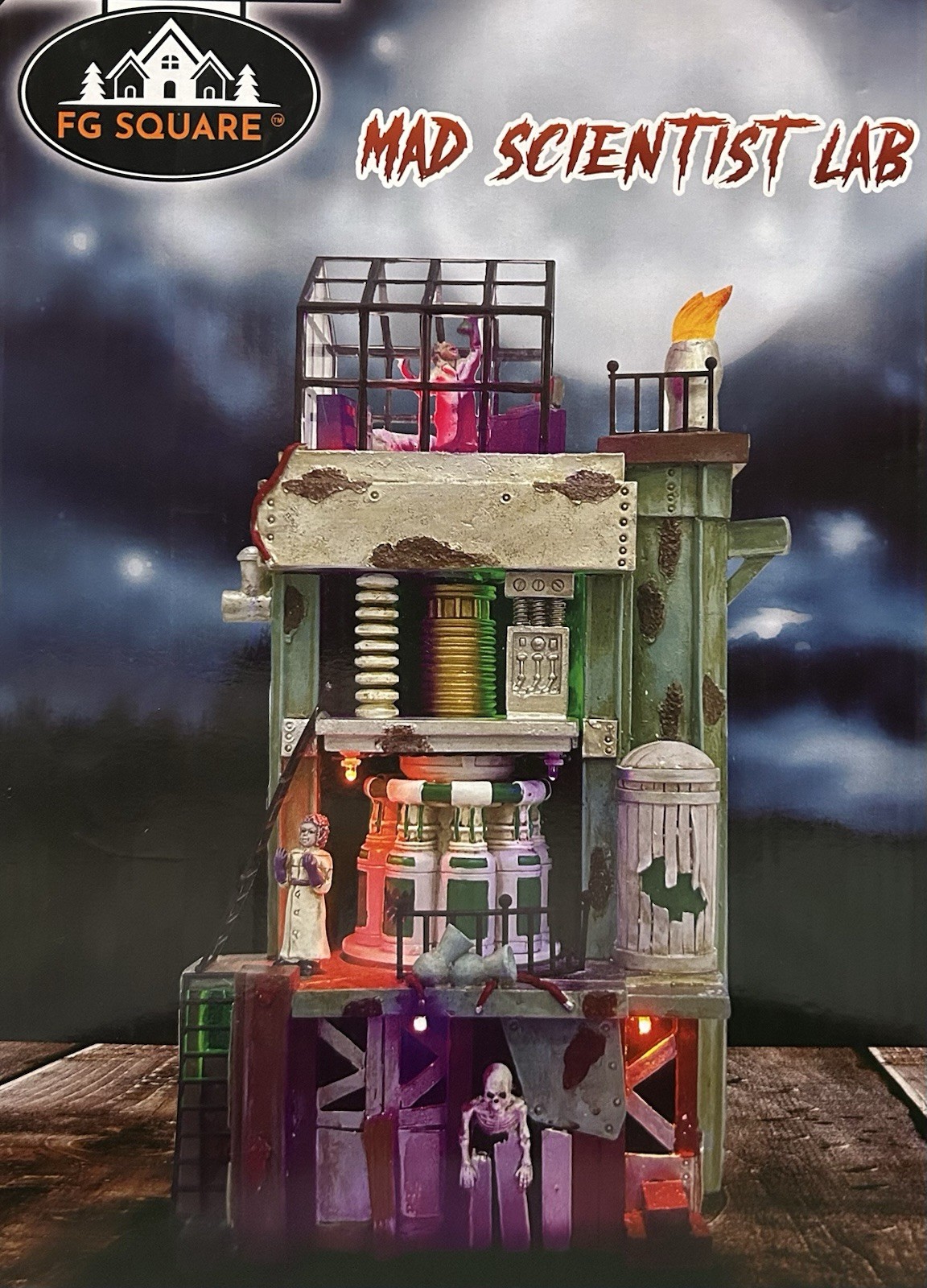 FG Square “Mad Scientist Lab” Animated, LED & Sound – Halloween Village Scene