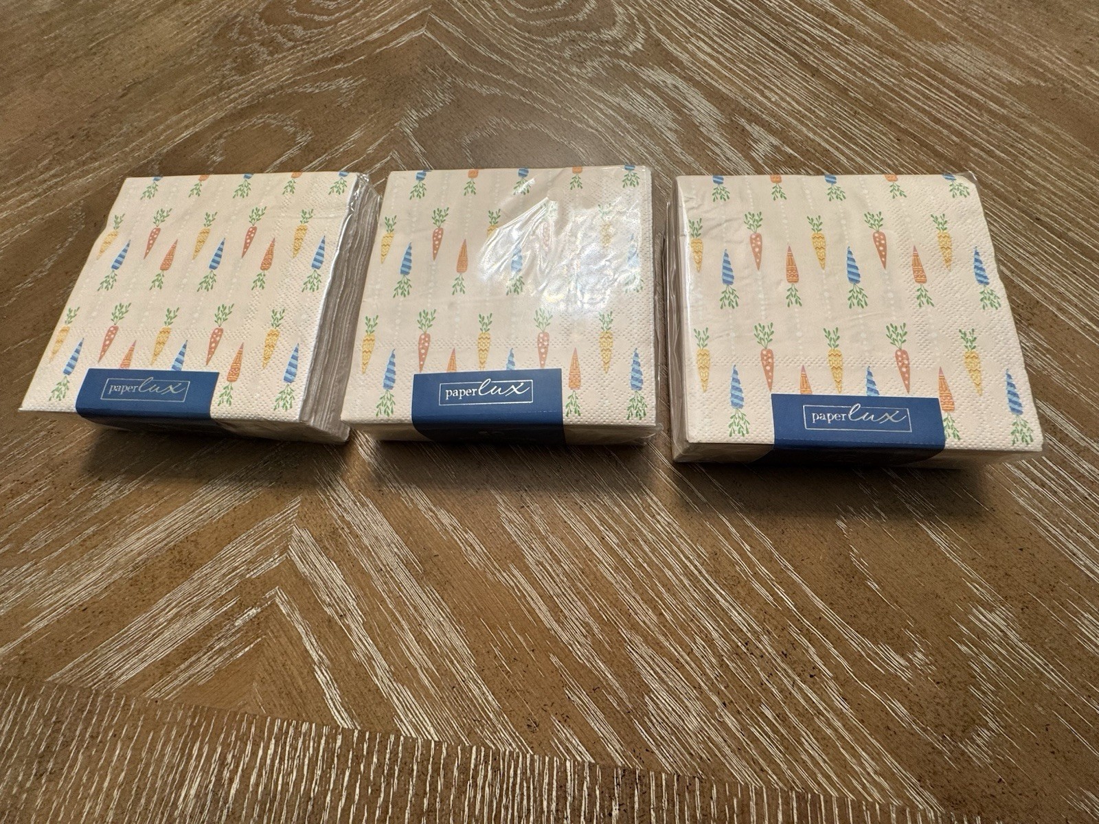 NWT, Set of 3 pack (50 count) Paperlux Cocktail Paper Napkins, Pink w/Carrots.