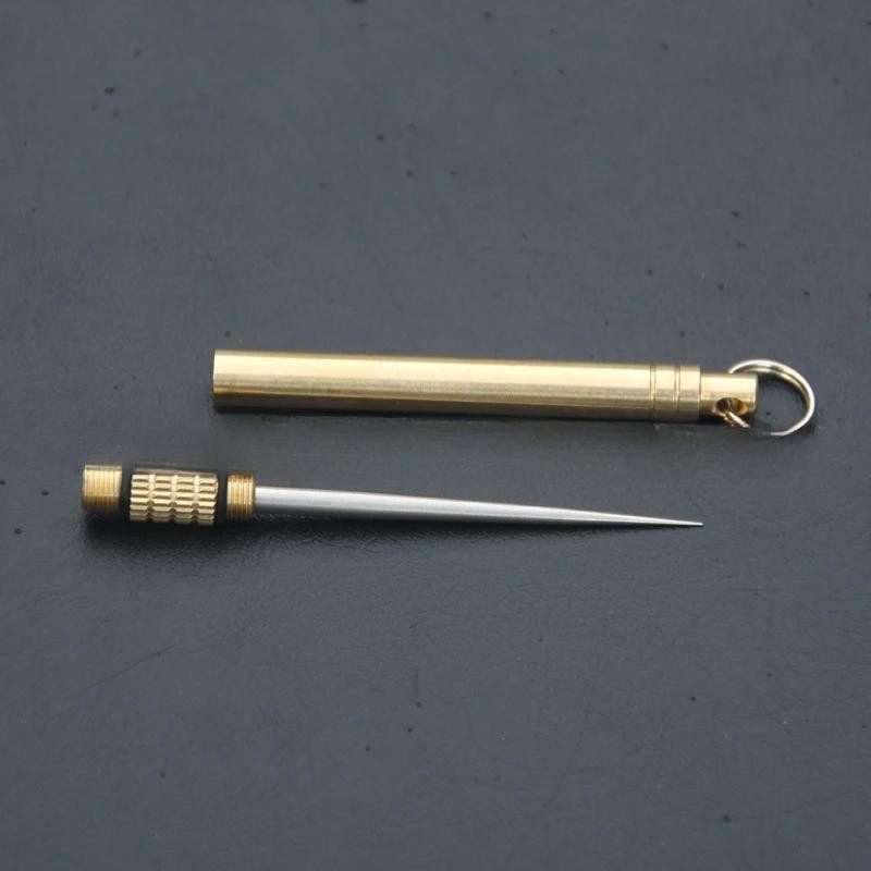 Portable Titanium Toothpick Keychain with Brass Holder Pocket Toothpick Case