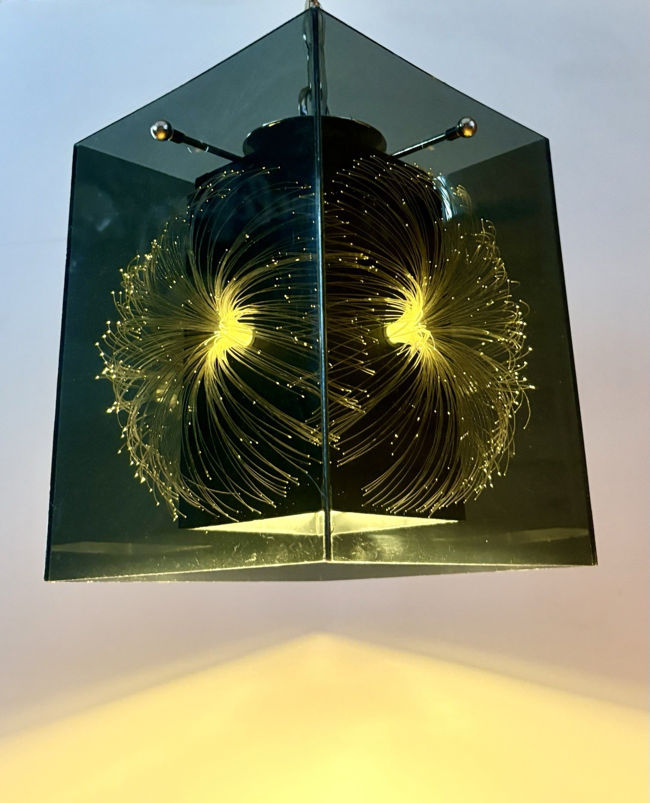 Vintage 1960’s-70’s MCM Retro Fiber Optic Smoked Lucite/Acrylic Cube Swag Light