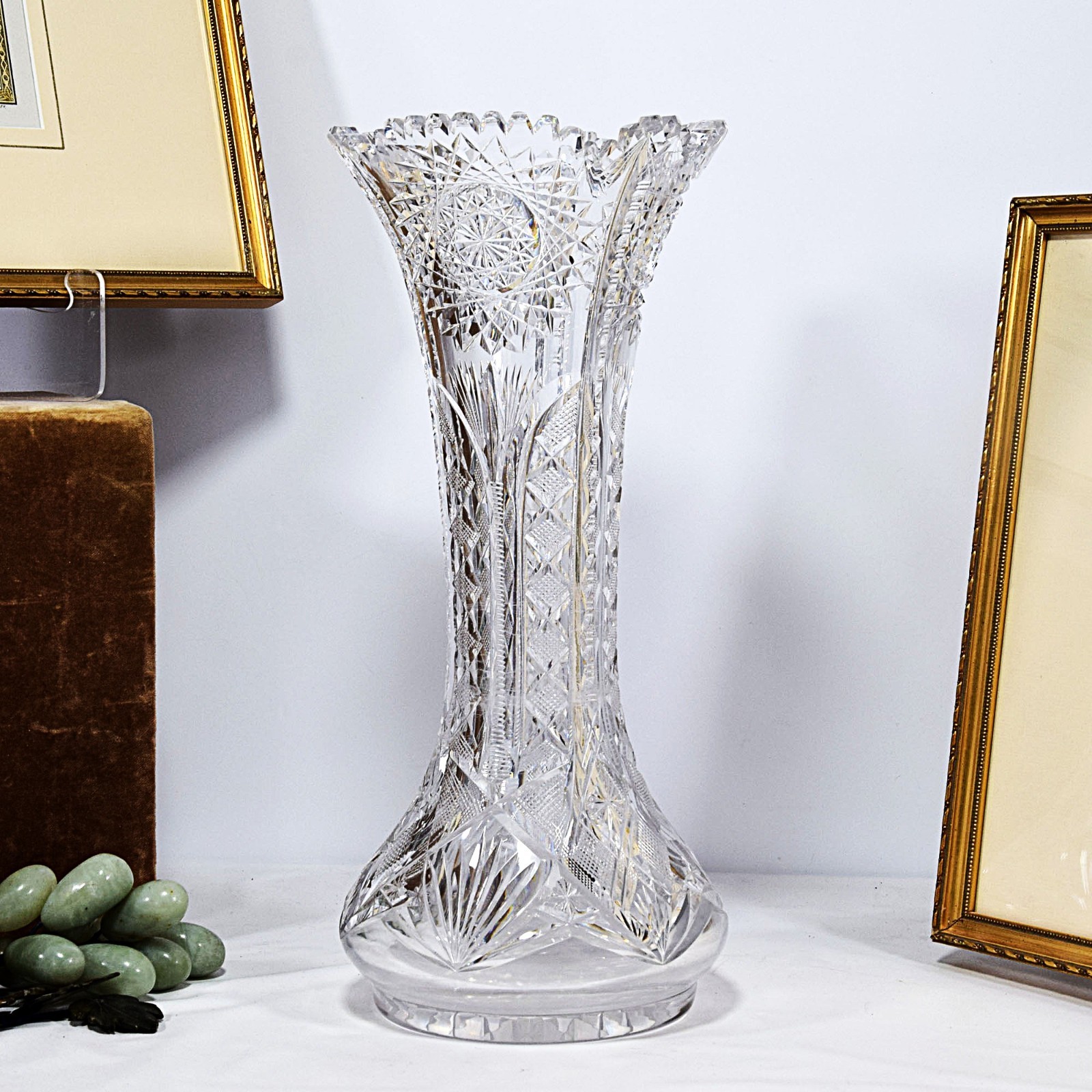 Gr 192 American Brilliant Cut Glass Vase Camelia by Clark 15″