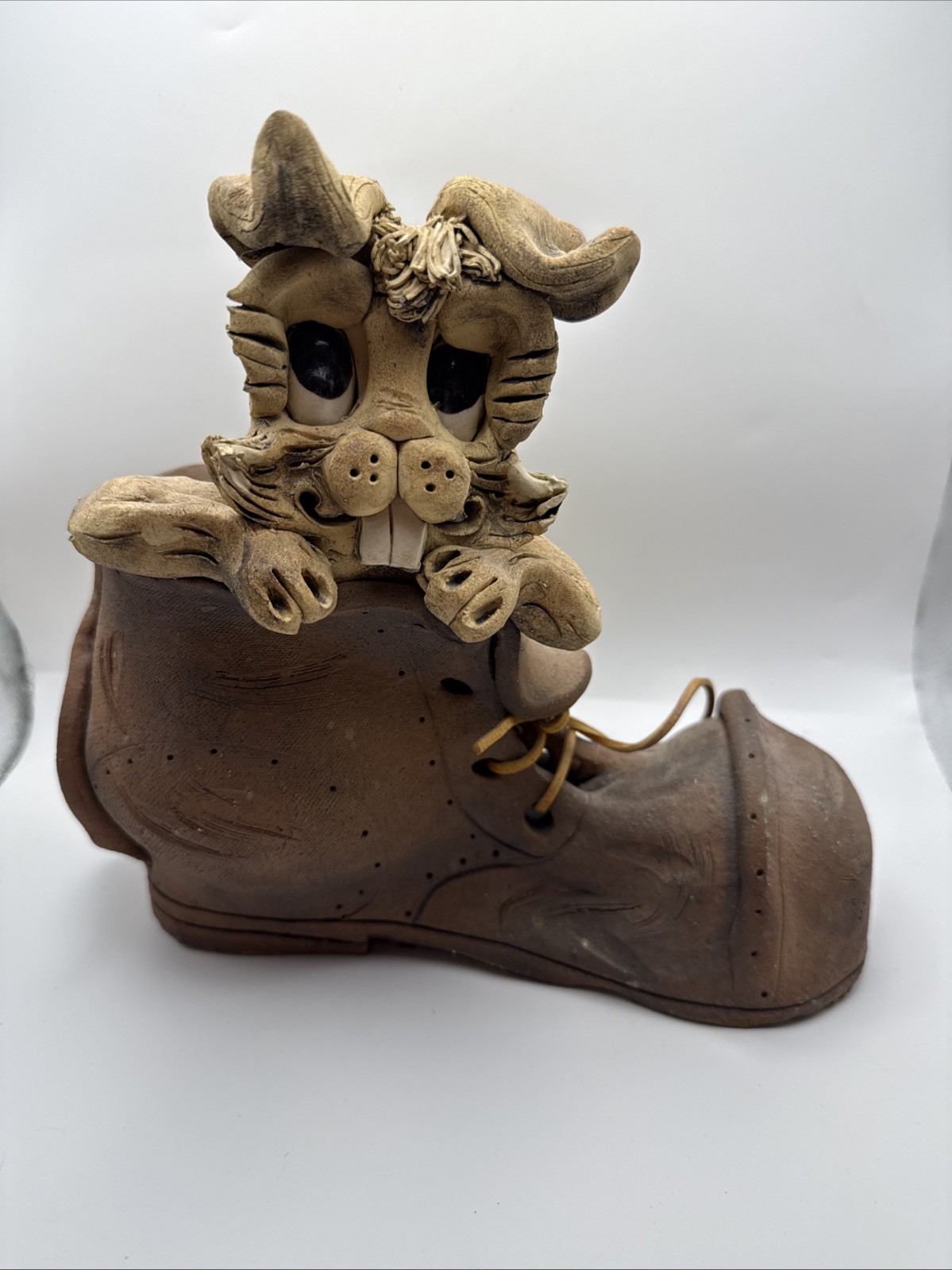 Vintage Art Pottery Planter Ceramic Boot Rabbit Signed By Max Hindt Whimsical
