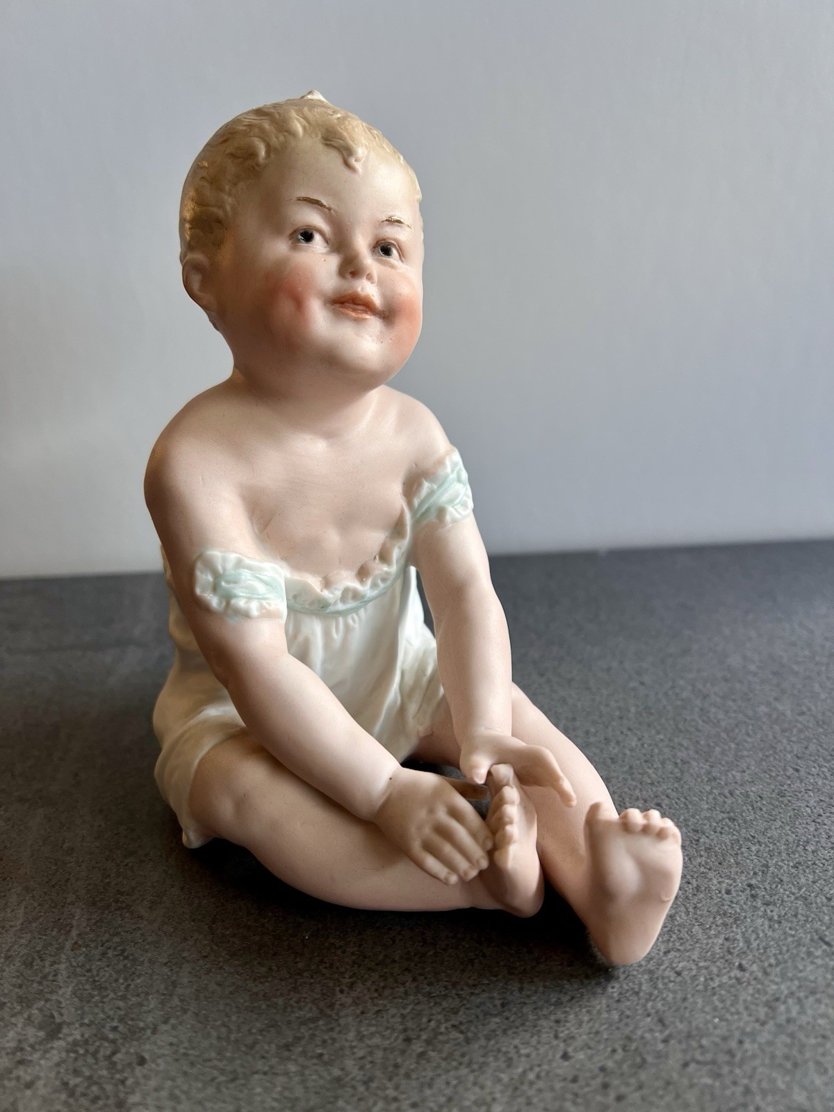 Antique Bisque Porcelain Gebruder Heubach Sitting Piano Baby 6”