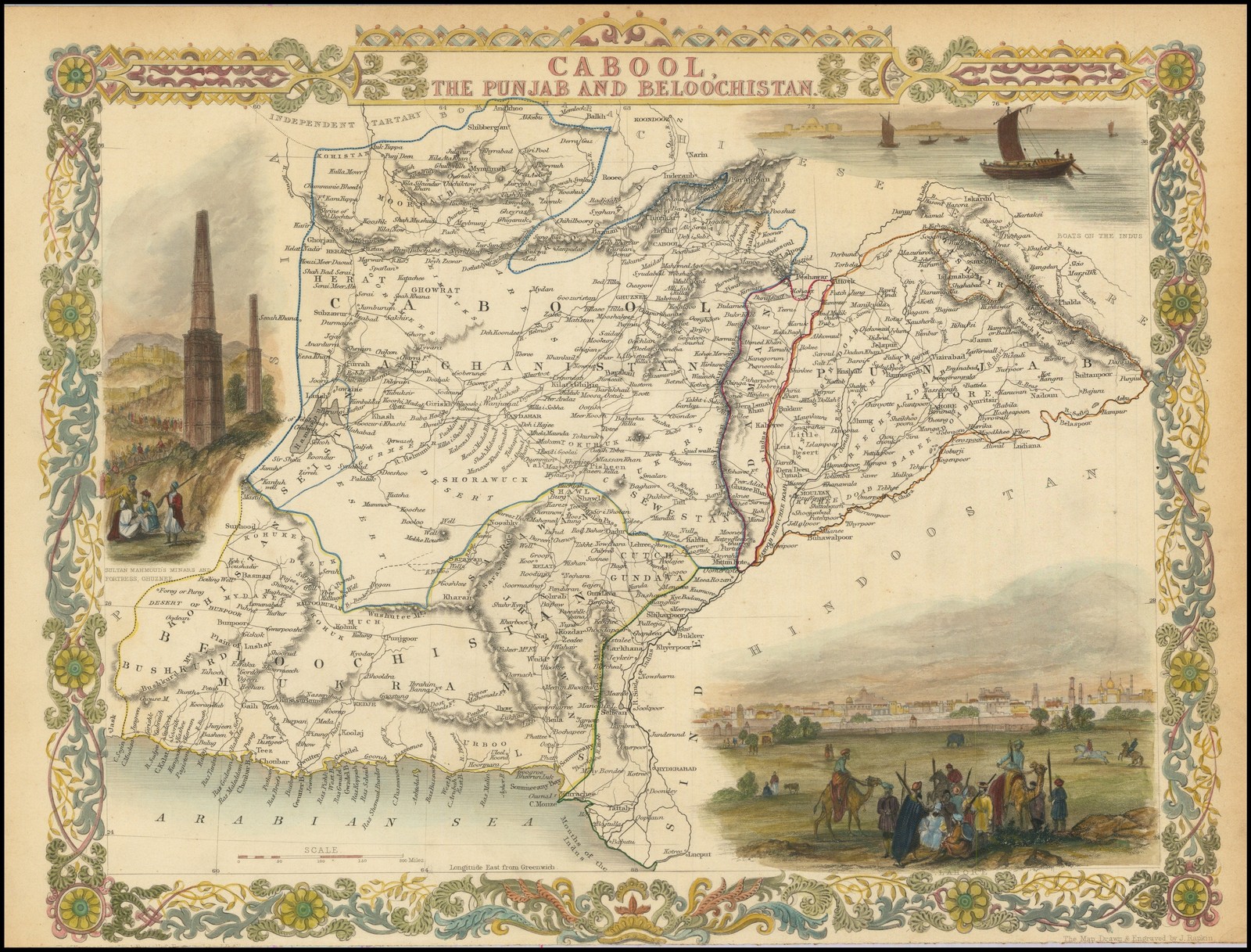 Cabool Punjab Beloochistan Vintage 1851 Map Reprint Wall Art