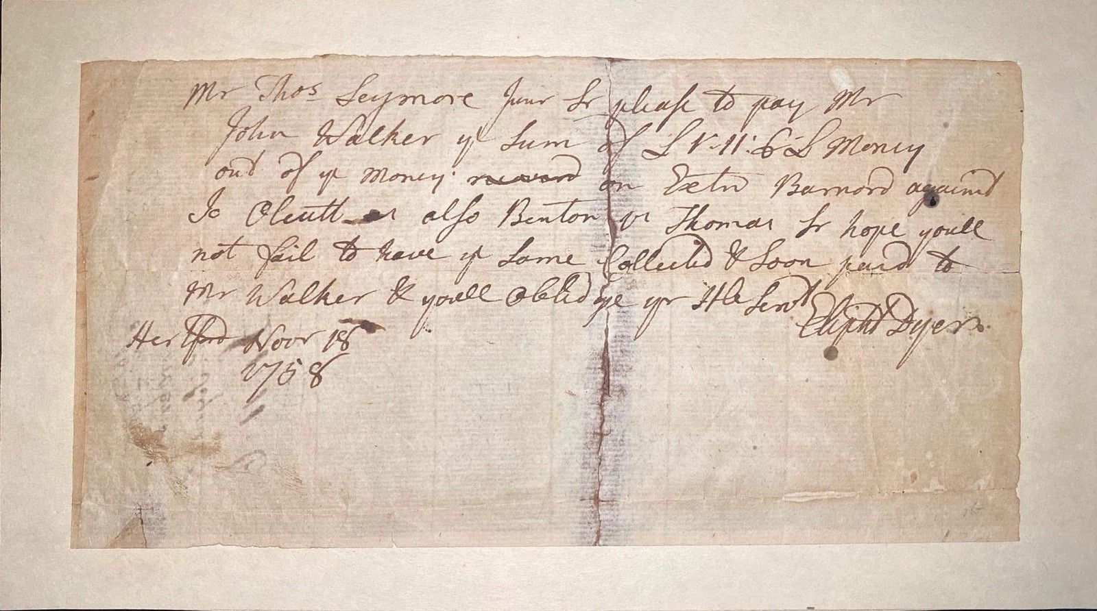 1758 Stamp Act Congress Delegate Eliphalet Dyer Document Twice Signed