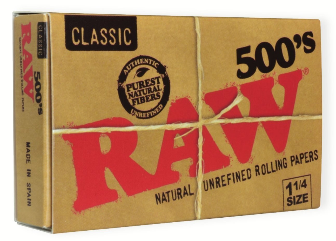 RAW 500’s Classic Natural Unrefined Rolling Paper 1 1/4 500 Count (Pack of 1)