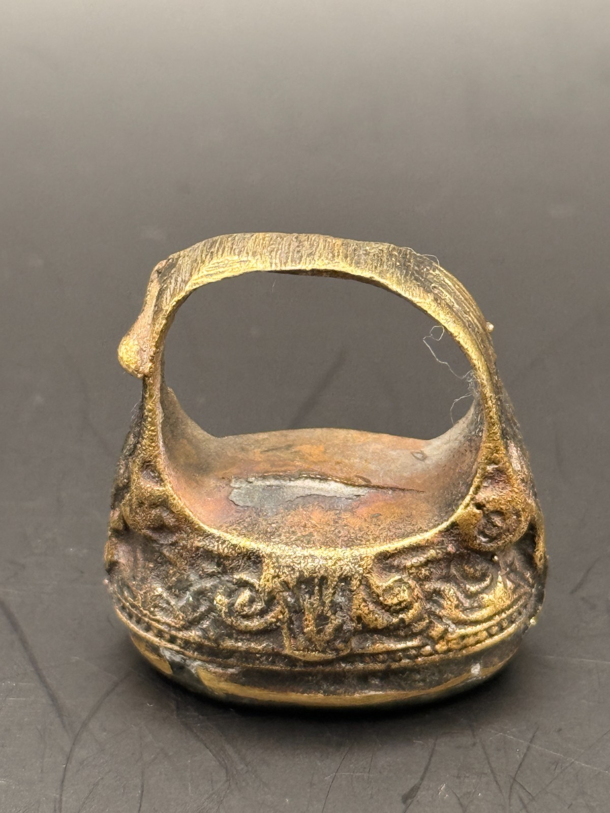 Ancient Roman Intaglio Ring Bronze Engraved Intaglio Ancient Green Jade Ring