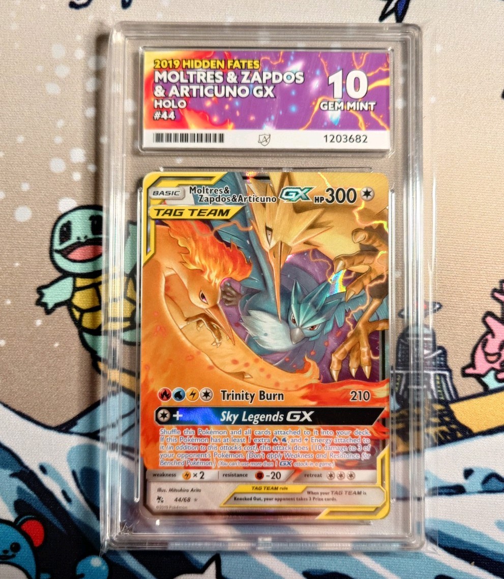 Moltres & Zapdos & Articuno GX Hidden Fates Card 44/68 Ace 10 Perfect Subgrades