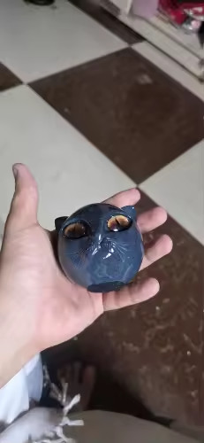 Black Cat Stone Figurine Resin Cat Head Marble Texture Healing Crystal Desk Deco