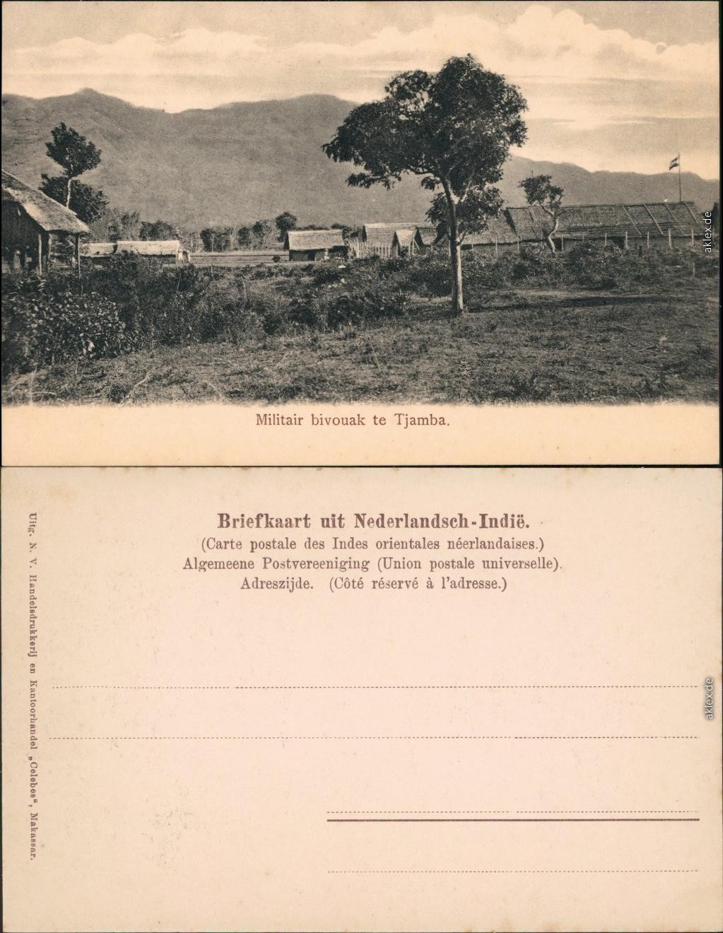 Postcard Tjamba (Sulawesi) Militair bivouak 1909