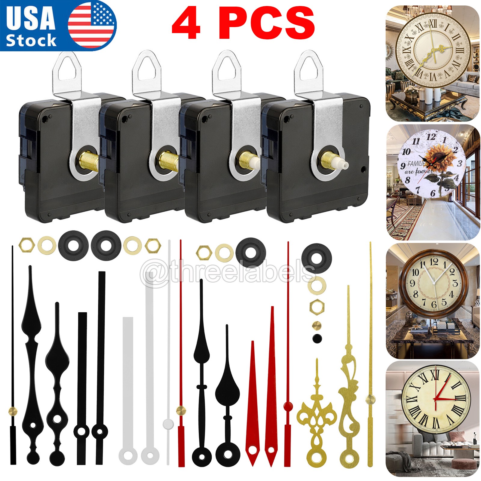 4Pcs Wall Quartz Clock Movement Mechanism DIY Replacement Repair Part Tool Kit
