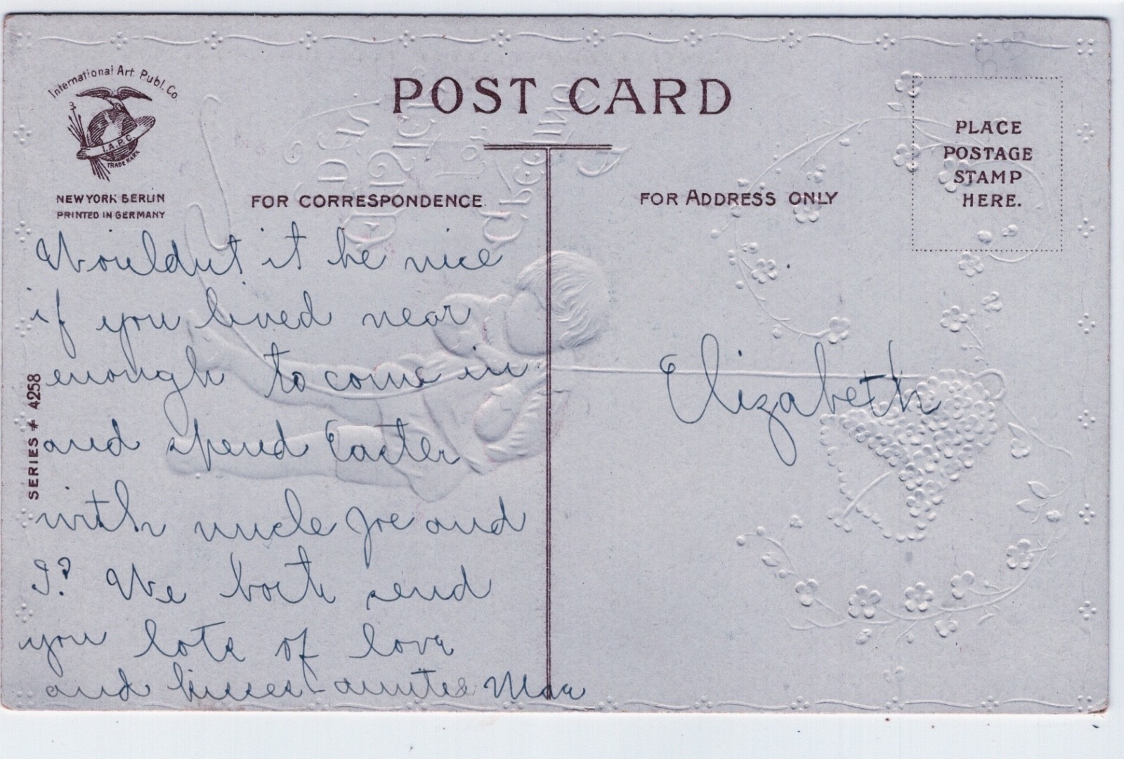 Clapsaddle Artist Signed Easter Vintage Postcard Boy Floral Bell Series 4258