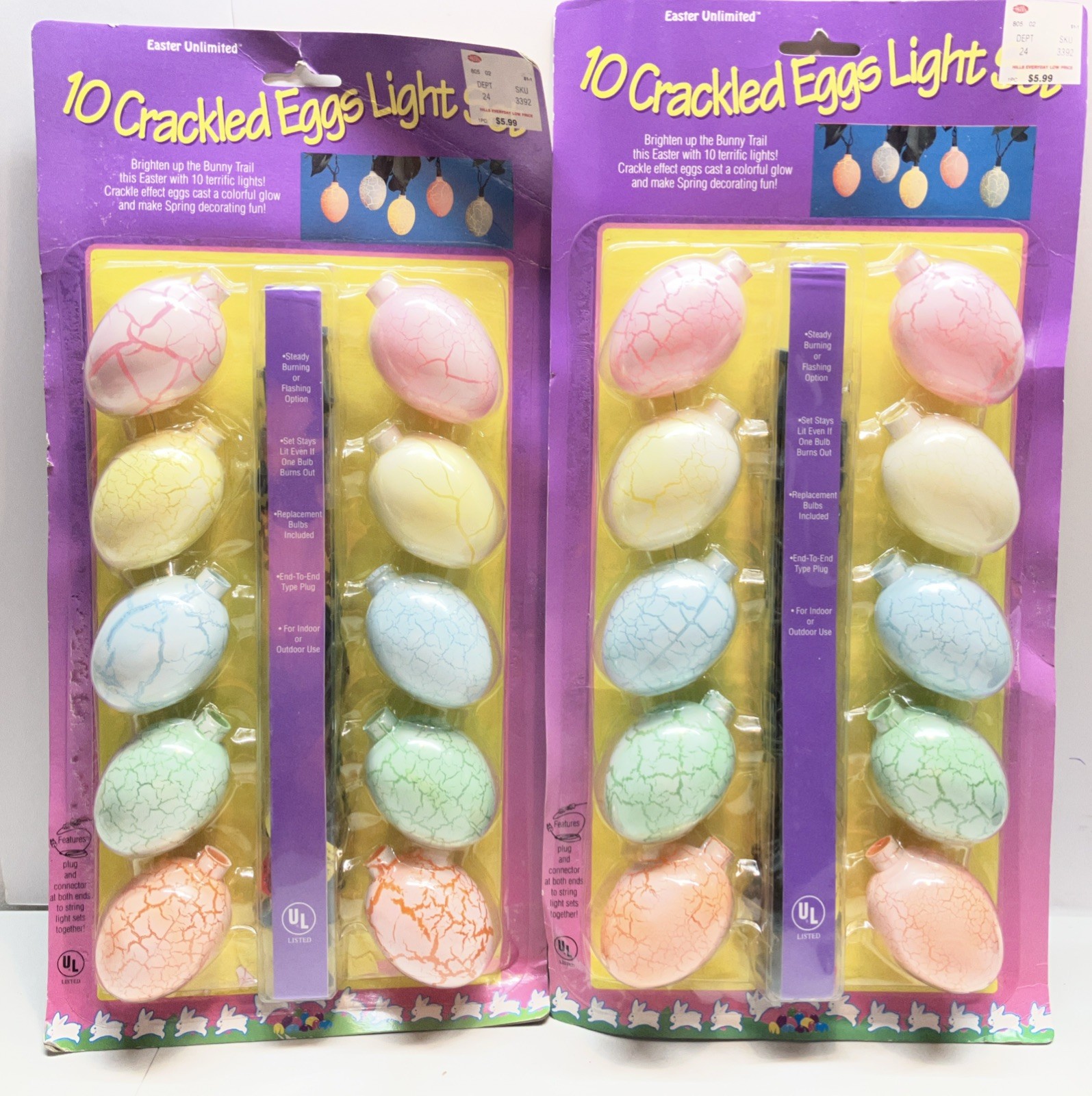 EASTER EGG String Lights – 2 Sets Crackle Blow Mold Pastel Cracked Eggs NOS