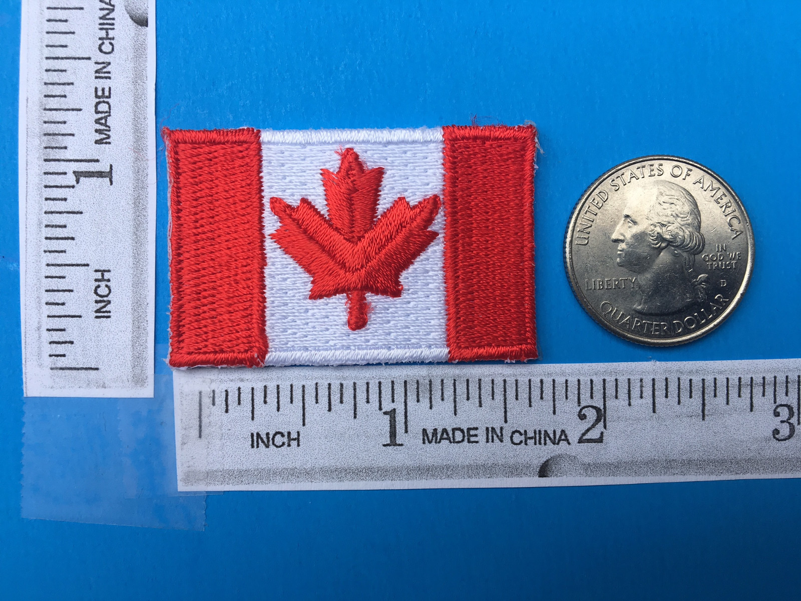 SMALL CANADIAN FLAG EMBROIDERED PATCH IRON-ON SEW-ON CANADA MAPLE LEAF RED